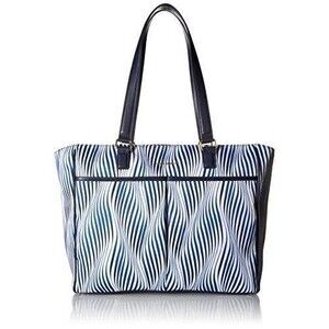 NWT Vera Bradley Uptown Wavy Stripe Diaper Bag Navy Blue Baby Stroller Straps